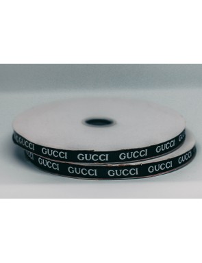 Лента стропа GUCCI  1,0 см в упак1 метраж100  арт 7715 черный белые буквы