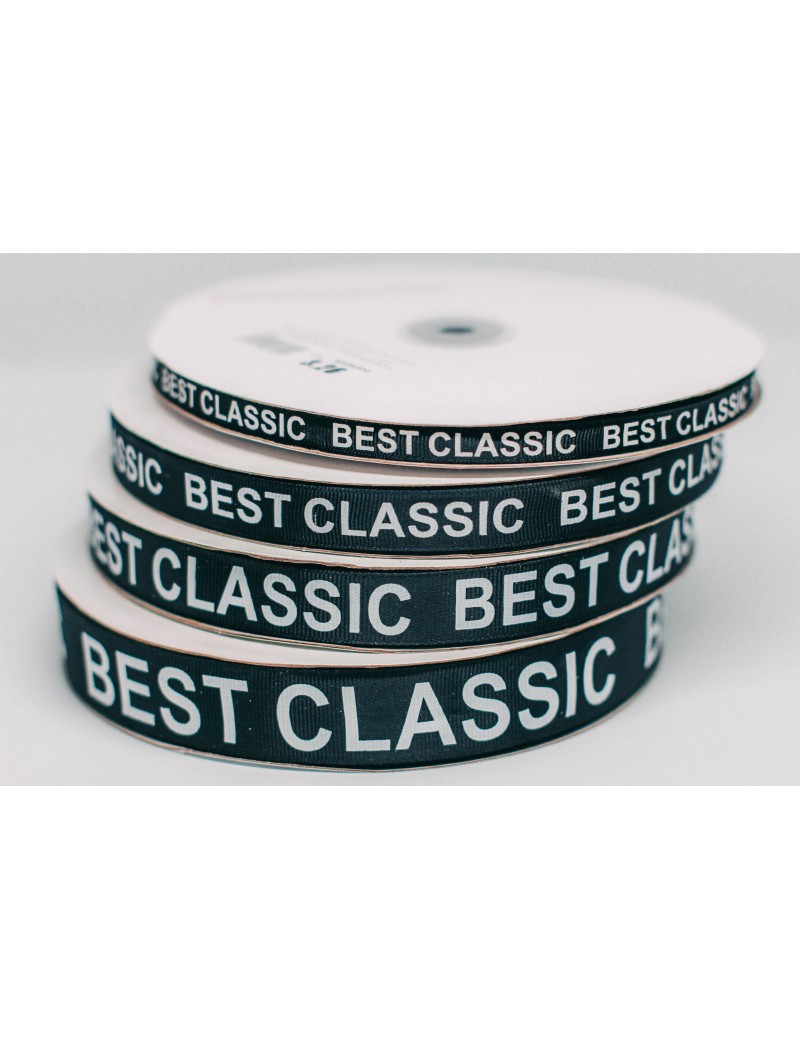 Лента стропа BEST KLASSIK  2,5 см в упак1 метраж100  арт 7716 черный белые буквы